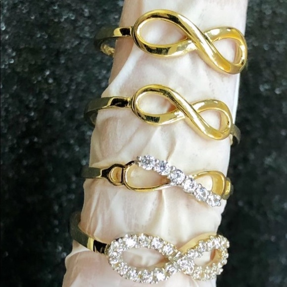 New Solid 14K yellow Gold Infinity Ring CZ stones - Picture 2 of 2